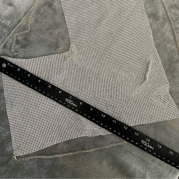 Metallic Silver Chainmail Halter Top One Size Party Festival Y2K - Picture 9 of 12